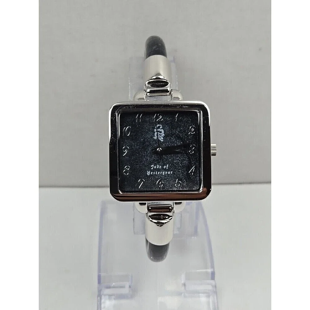 Jade Of Yesteryear Womens Silver Square Watch Black Jade Dial Quartz New Battery